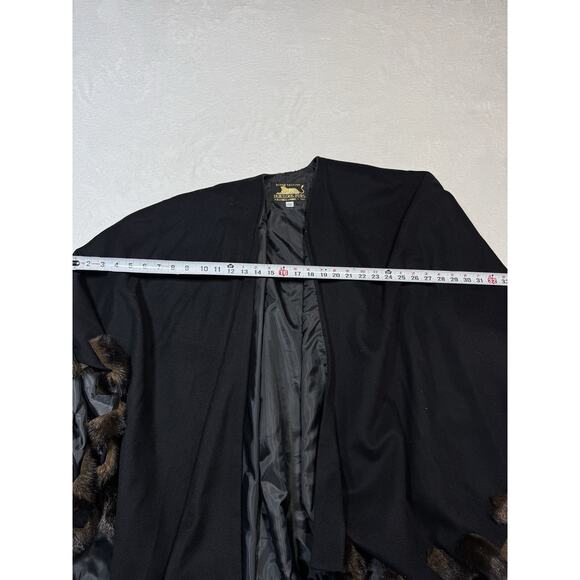 Donna Salyers Fabulous Furs OS Jet Black Cape W/Leopard Fur Accents Made In USA - Picture 8 of 8